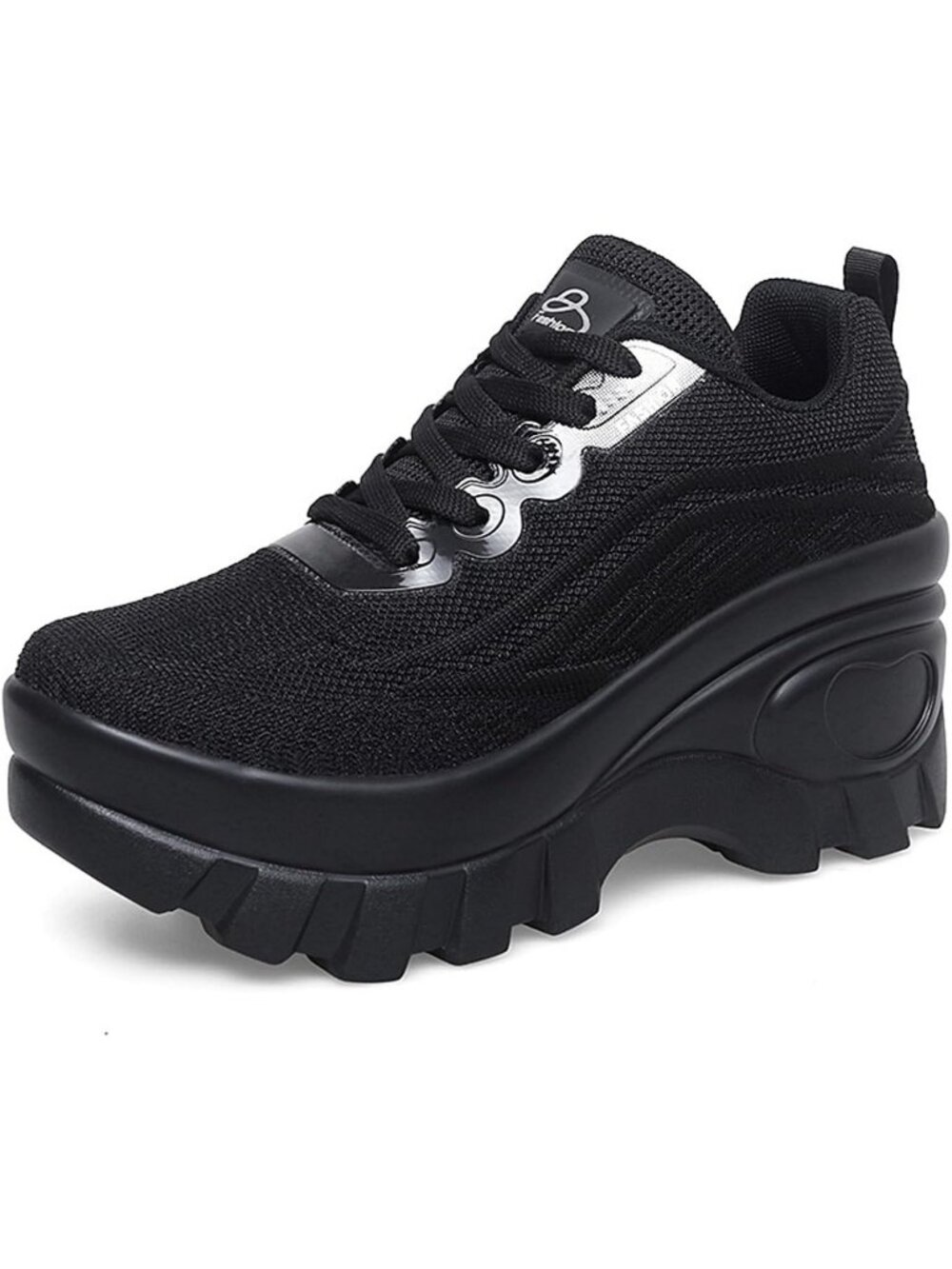 Women's Black Orthopedic Wedge Knitted Breathable Lace Up Casual Fashion Sneaker